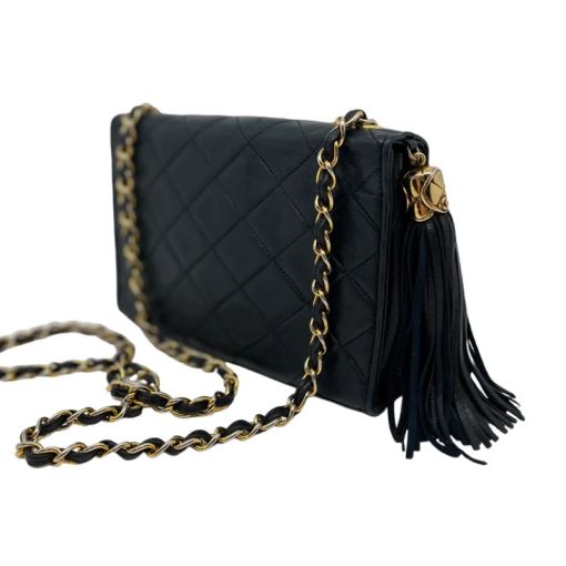 Handbags Chanel Vintage Navy Satin Leather Quilted Tassel Flap Bag