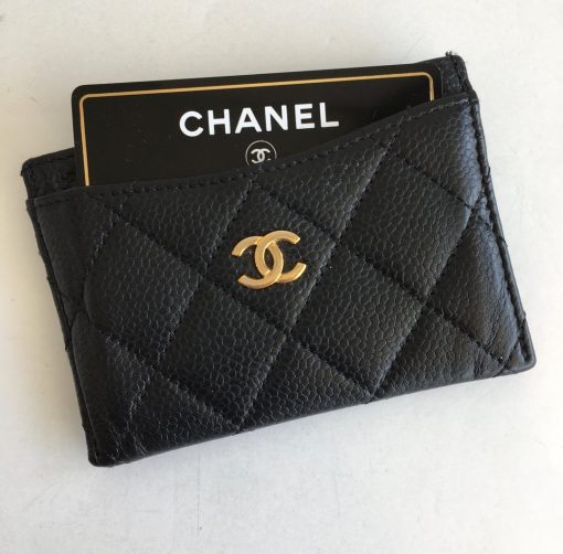 Handbags Chanel Caviar Black Quilted Classic Card Holder